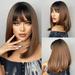 Brown Straight Wigs With Bangs For Black Women Shoulder Length Bob With Dark Roots For Girl Daily Use Cosplay LC200-1