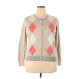 IZOD Cardigan Sweater: Tan Argyle Sweaters & Sweatshirts - Women's Size 2X-Large