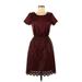 Papermoon Casual Dress - A-Line Crew Neck Short sleeves: Burgundy Brocade Dresses - Women's Size Medium
