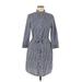 Lord & Taylor Casual Dress - Shirtdress Tie Neck Long sleeves: Blue Checkered/Gingham Dresses - Women's Size 6