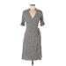Ann Taylor Casual Dress - Wrap: Gray Print Dresses - Women's Size 8 Petite