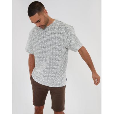 Threadbare Men's Ecru Patterned Relaxed Fit Short Sleeve T-Shirt