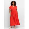Jerseykleid SHEEGO "Große Größen", Damen, Gr. 52, Normalgrößen, rot, Obermaterial: 50% Baumwolle, 50% Modal, unifarben, feminin, figurumspielend lang, V-Ausschnitt, Kurzarm, Kleider, mit Tunnelzug am Ärmel