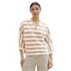 Kapuzenpullover TOM TAILOR, Damen, Gr. XXL (44), beige (beige melange knit stripe), Stoff, Obermaterial: 35% Baumwolle, 35% Lyocell, 30% Polyester, gestreift, casual, regular fit, V-Ausschnitt, 3/4-Ärmel, Pullover, mit weitem V-Ausschnitt