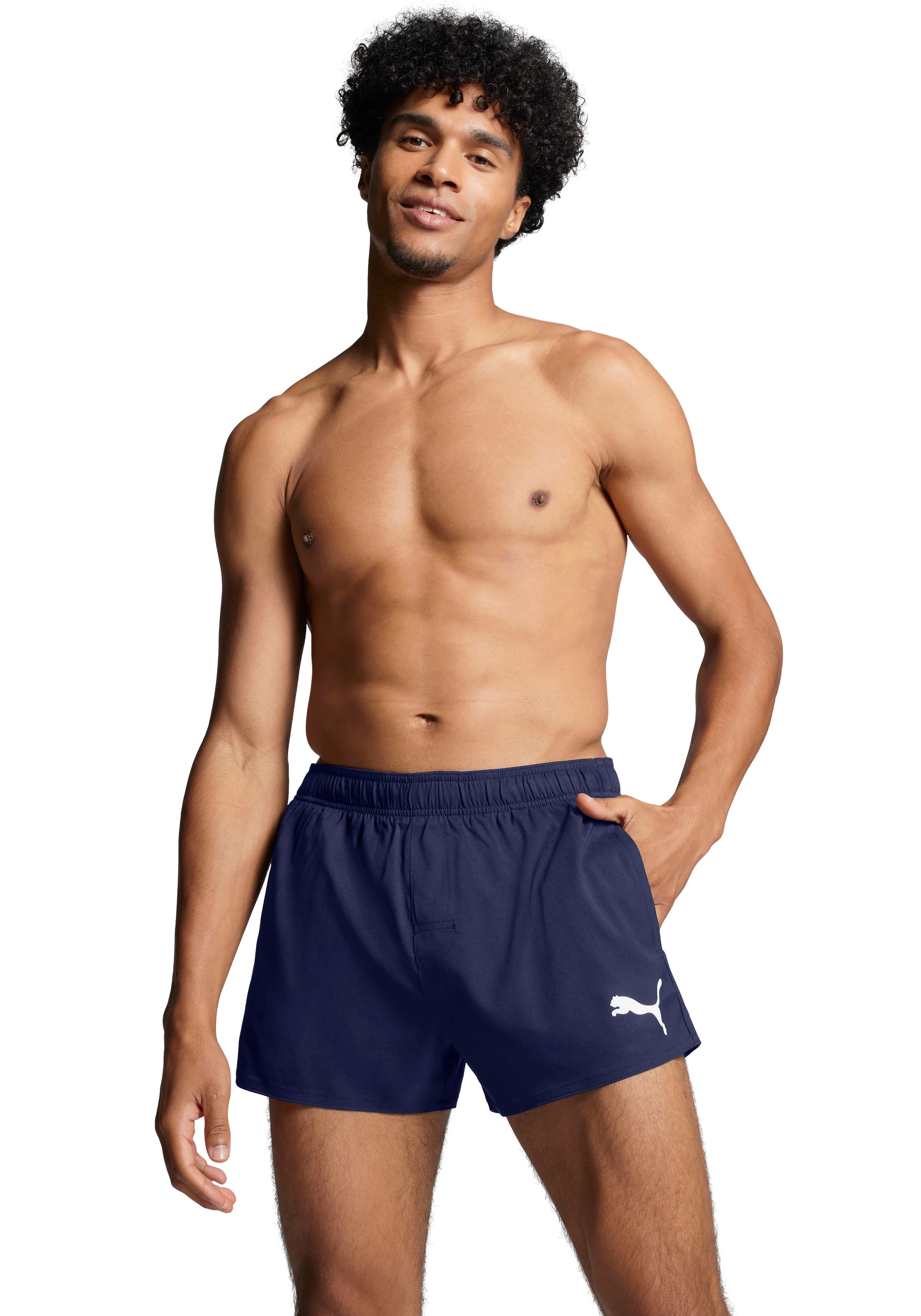 Badeshorts PUMA "PUMA SWIM MEN SHORT SHORTS 1P", Herren, Gr. L, N-Gr, blau (navy), Web, Polyester, unifarben, Badehosen, mit Seitentaschen Image