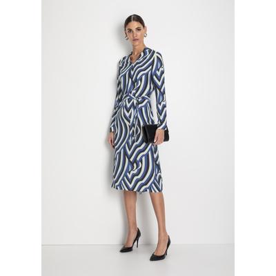 Midikleid HECHTER PARIS, Damen, Gr. 40, N-Gr, blau (blau, schwarz), Web, Obermaterial: 100% Viskose, feminin, figurumspielend wadenlang, Langarm 1-Knopf-Manschette, Kleider, mit Bindegürtel Image
