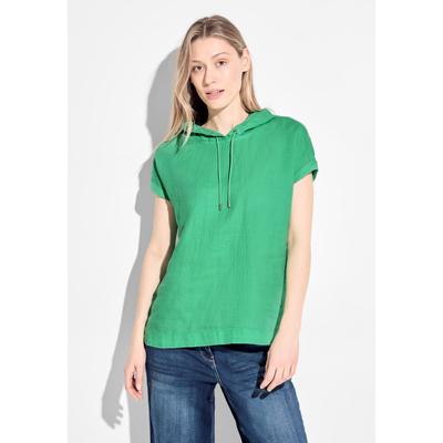 Kurzarmbluse CECIL, Damen, Gr. S (38), grün (juicy apple grün), Stoff, 50% Modal, 50% Baumwolle, unifarben, casual, gerade normal, ohne Ausschnitt, Kurzarm Bündchen, Blusen, mit Kapuze mit Tunnelzugband Image