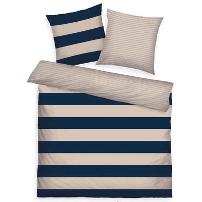 Bettwäsche TOM TAILOR HOME "BOLD STRIPES in Gr. 135x200cm, 155x220cm oder 200x220cm", blau (schwarz navy, sunny sand), B/L: 200cm x 220cm, 2 St., Renforcé, B/L: 80cm x 80cm & 80cm x 80cm, Renforcu00e9, Obermaterial: 100% Baumwolle, Bettwäsche, new... Image