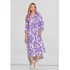 Maxikleid STREET ONE, Damen, Gr. 38, EURO-Größen, lila (smell of lavender), Stoff, 100% Leinen, gemustert, casual, gerade lang, Rundhals, 3/4-Ärmel elastischer Bund, Kleider, aus Leinen