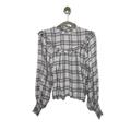 Free People Tops | Free People Blouse Womens Size Xs Multicolor Plaid Long Sleeve Ruffle | Color: White | Size: Xs