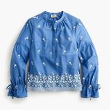J. Crew Tops | J.Crew Blue Peasant Boho Embroidered Floral Popover Blouse Top Size Medium | Color: Blue/White | Size: M