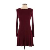 Charlotte Russe Casual Dress - A-Line Crew Neck Long Sleeve: Burgundy Marled Dresses - Women's Size Small