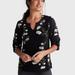 Lucky Brand Printed Mixed Media Blouse - Women's Clothing Blouses Tops Dress Shirts in Black Multi, Size XS