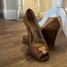 Michael Kors Shoes | Michael Kors Mk Leather/Wood Wedges Size 7 1/2. Free Shipping | Color: Brown/Tan | Size: 7.5