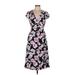 Banana Republic Factory Store Casual Dress - Wrap V-Neck Short sleeves: Black Floral Dresses - Women's Size 6