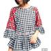 Anthropologie Tops | Anthropologie Pankaj & Nidhi Women's Floral Gingham Embroidered Tunic Sz Small | Color: Black/Red | Size: S