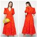 Kate Spade Dresses | Kate Spade Clover Eyelet Midi Dress Tamarillo Red V-Neck Puff Sleeve Cotton | Color: Orange/Red | Size: 2