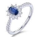 LP LOHASPIE Natural Emerald Rings for Women Girls S925 Sterling Silver Gemstone Blue Sapphire Birthstone Promise Ring Rhodium Plated Fine Jewelry for Birthday (Blue Sapphire, P 1/2)