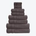 Allure Zero Twist 10 Piece Towel Set - 4 Face Cloths, 2 Hand Towels, 2 Bath Towels, 2 Bath Sheets, 100% Egyptian Cotton (Charcoal Grey)
