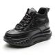 Women Wedge Sneakers Leather Hidden Wedge Trainers High Heel Shoes Ladies Platform Walking Shoes,Black,3.5 UK