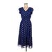 Grace Karin Casual Dress - Midi: Blue Polka Dots Dresses - Women's Size Medium
