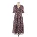 Collective Concepts Cocktail Dress - Midi: Purple Floral Motif Dresses - New - Women's Size Medium