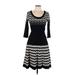 Danny And Nicole Casual Dress - Fit & Flare: Black Chevron Dresses - Women's Size Large
