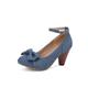 GooMaShoes Women's Cute Chunky Block Heel Mary Jane Pump, Bow Denim Ankle Strap Buckle Vintage Mary Jane Heels, Comfortable Mid Heel Pinup Shoes (Royal Blue, UK 3.5)