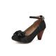 GooMaShoes Women's Cute Chunky Block Heel Mary Jane Pump, Bow Denim Ankle Strap Buckle Vintage Mary Jane Heels, Comfortable Mid Heel Pinup Shoes (Black, UK 5.5)