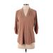 Calvin Klein 3/4 Sleeve Blouse: Brown Tops - Women's Size X-Small