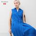 Women's Cotton Seersucker Belted Sleeveless Dress | Blue | 2XS | UNIQLO US