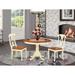East West Furniture 3 Piece Dining Furniture Set- a Round Dining Table with Pedestal and 2 Wood Seat Chairs(Finish Options)