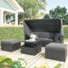 Wicker Outdoor Daybed 4-piece Sectional Sofa Set With Retractable Canopy and Cushions