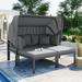 3-Piece Patio Daybed with Retractable Canopy, Outdoor Metal Sectional Sofa Set Sun Lounger w/ Cushions,Patio Sunbed for Backyard