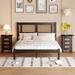 3-Pieces Bedroom Sets, Full/Queen Size Platform Bed w/ 2 Nightstands, Elegant Bed Frame w/ Natural Rattan Headboard for Bedroom