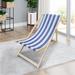 Wooden Sling Chair Beach Recliner with Solid Frame and Striped Canvas