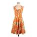 Nine West Casual Dress - Fit & Flare: Orange Floral Motif Dresses - Women's Size 6