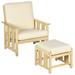 Patio Furniture Set,Wood Outdoor Patio Chair with Ottoman,2 Piece Cushioned Outdoor Lounge Chair,Sofa Chair with Footrest