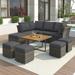 Patio Furniture Set, 9 Piece Outdoor Conversation Set, CoffeeTable with Ottomans, Solid wood coffee table