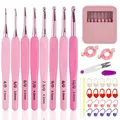 Crochet Hook Set With Case Pink Crochet Set Smooth Knitting Needles Kit Silicone Crochet Hook