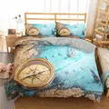 Teens Bedding Set Retro Map Compass Duvet Cover King Queen Bed Cover 220x240 Nautical Adventure