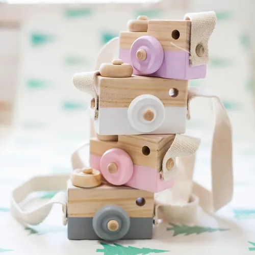 Niedliche Babys pielzeug Mini hängende Holz kamera Fotografie Spielzeug für Kinder Montessori