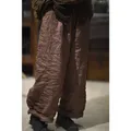 Pantalon à jambes larges pour femme style naturel japonais vintage Ramie adt taille élastique