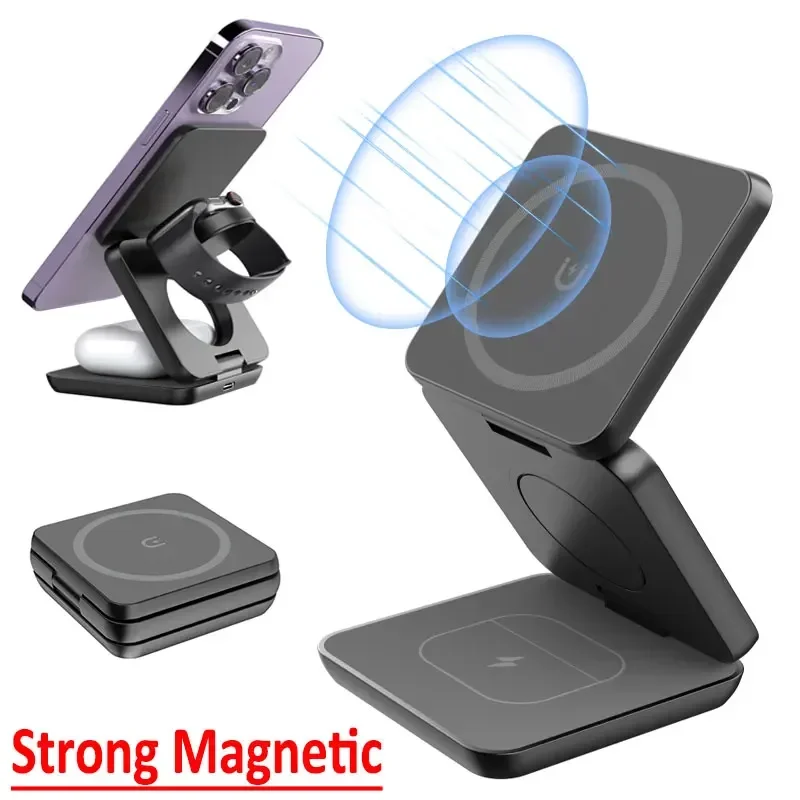 3 in 1 magnetischer kabelloser Ladest änder macsafe für iPhone 15 14 13 12 Apple Watch 8 7 6 Airpods Pro Schnell ladestation Image