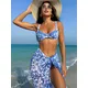 In-X-Ensemble de bikini 3 pièces pour femmes bleu soutien-gorge push-up maillot de bain avec