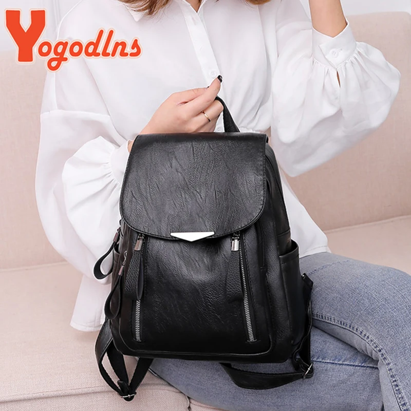 Yogodlns sac à dos de luxe pour femmes sac à dos en cuir PU souple voyage sac d'école de grande capacité sac à dos d'affaires à Double fermeture éclair