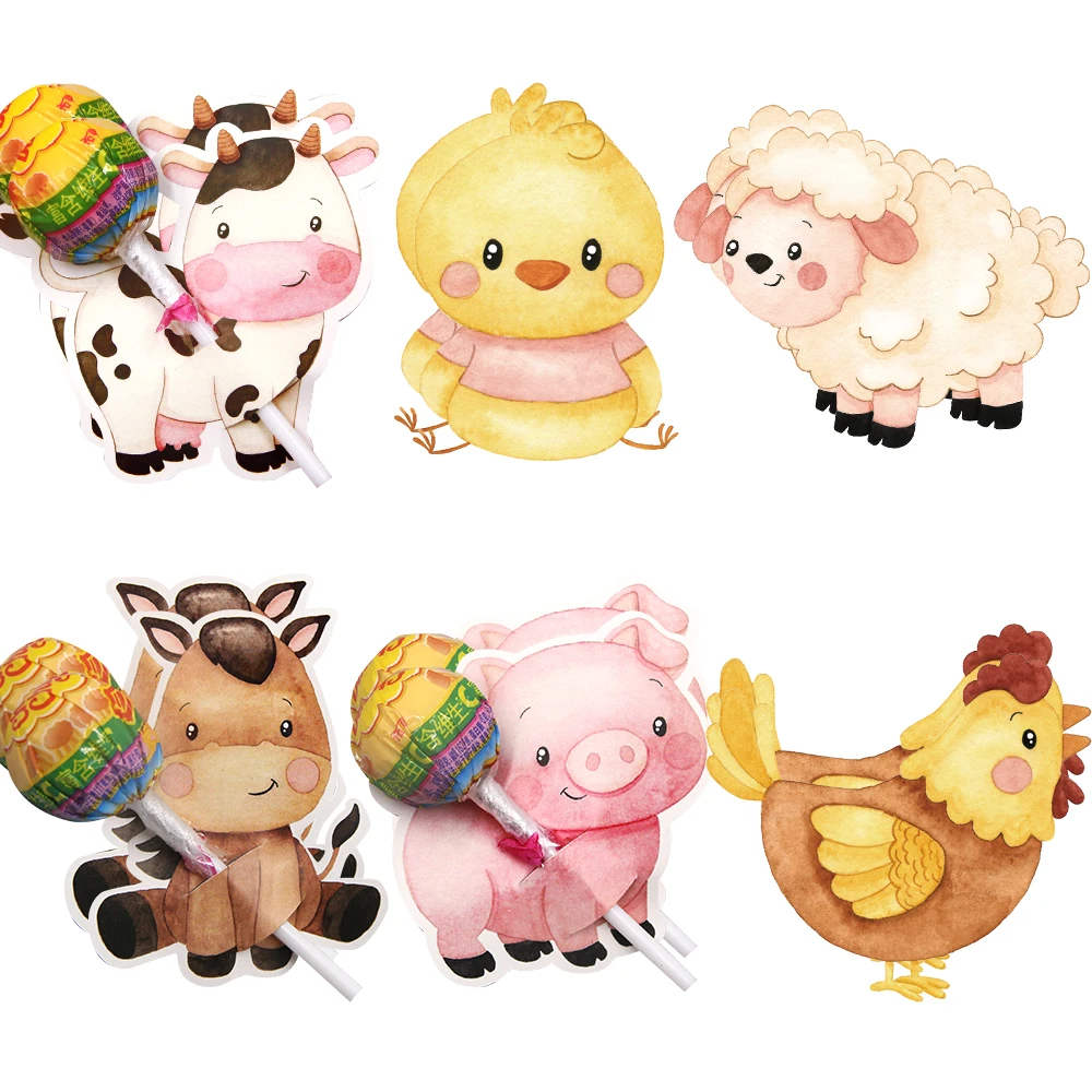 48 stücke Karton Lutscher Verpackung Halter Bauernhof Tier Süßigkeiten Karten Für Kinder Bauernhof Themen Geburtstag Party Dekoration Süßigkeiten Zubehör Image