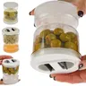 Essiggurke Oliven Sanduhr Glas Essiggurke Saft nass und trocken Separator Lebensmittel behälter mit