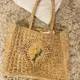 Sac à main bohémien tissé en paille pour femmes fourre-tout avec broderie creuse en rotin à