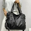 Grand sac à main noir en cuir PU pour femme motif litchi fourre-tout souple pour femme sacs à